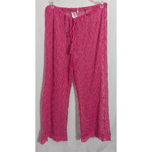 NWT Trina Turk Hot Pink Crochet Cover Up Wide Leg Pants Large E1 Swim Beach